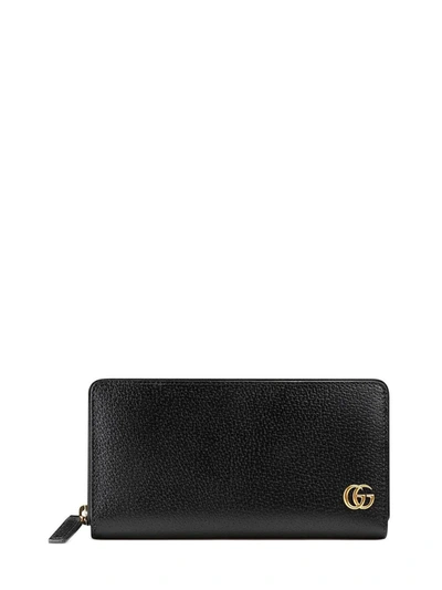 Shop Gucci Gg Marmont Leather Zip Around Wallet In Black