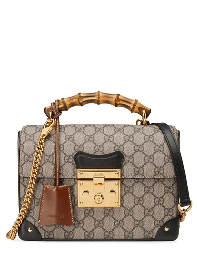 Shop Gucci Padlock Gg Small Bamboo Shoulder Bag In Beige
