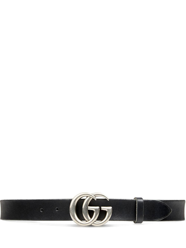 leather belt with double g buckle black