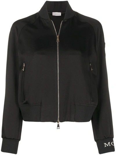 Shop Moncler Stripe Detail Bomber Jacket In Black