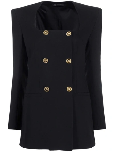 Shop Versace Double-breasted Structured Blazer In Black