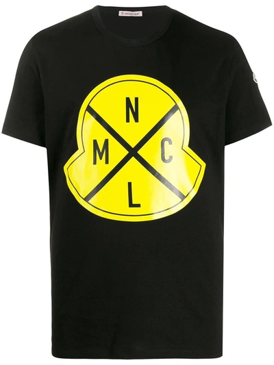Shop Moncler Contrast Color Macro-logo T-shirt In Black