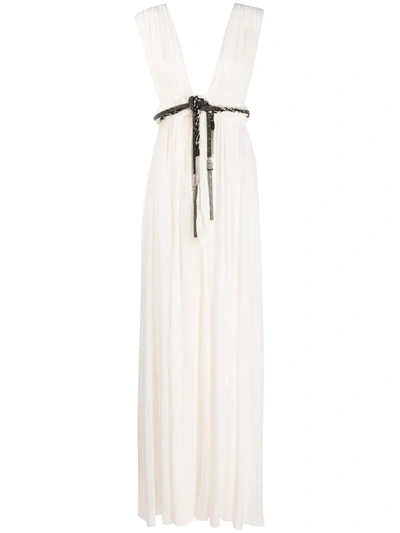 Shop Saint Laurent Belted Long Dress In White