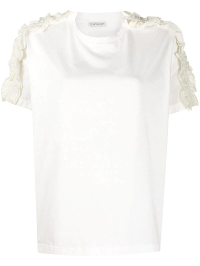Shop Moncler Ruffle-sleeve T-shirt In White