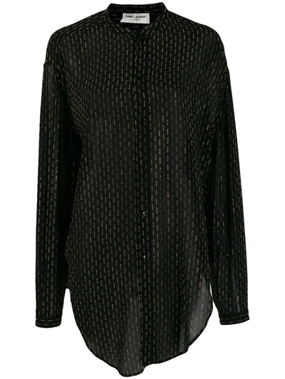 Shop Saint Laurent Oversized Tie-up Shirt In Silk Georgette With Studs In Black