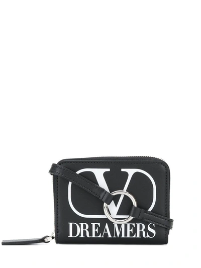 Shop Valentino Vlogo Dreamers Wallet With Neck Strap In Black