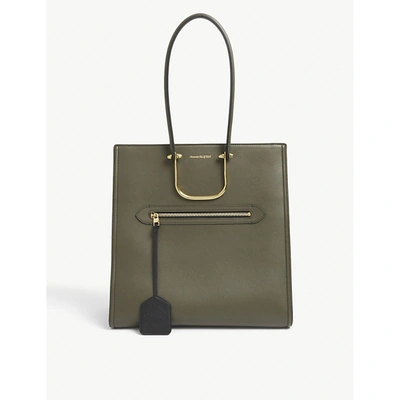 Shop Alexander Mcqueen Tall Story Leather Tote Bag In Khaki