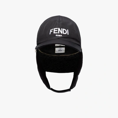Shop Fendi Logo Trapper Baseball Cap In Black