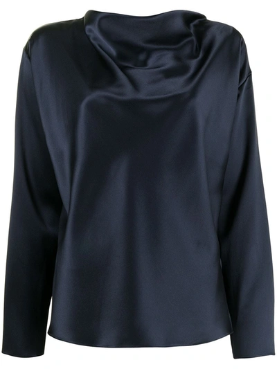 Shop Adam Lippes Cowl Neck Charmeuse Blouse In Blue