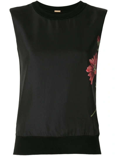 Shop Adam Lippes Floral-print Wool Top In Black