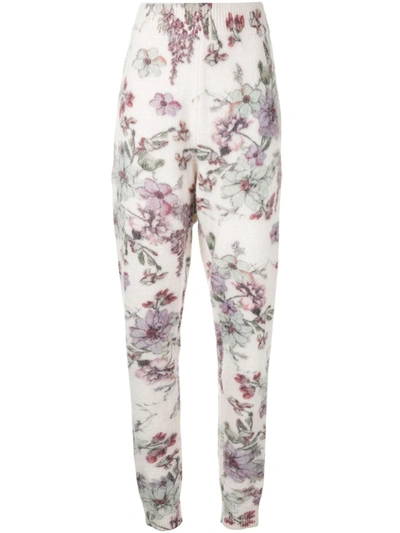 Shop Adam Lippes Floral-print Knit Trousers In White