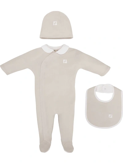 Shop Fendi Logo-embroidered Babygrow Set In Neutrals