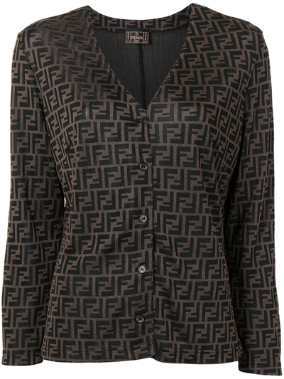 Pre-owned Fendi 1990s Zucchino V-neck Cardigan In Brown