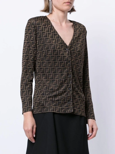 Pre-owned Fendi 1990s Zucchino V-neck Cardigan In Brown