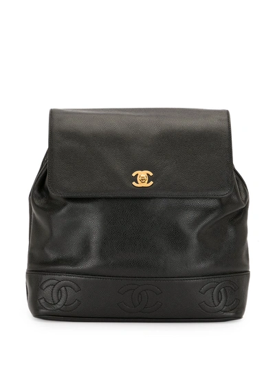 Pre-owned Chanel 1997 Triple Cc Backpack In Black