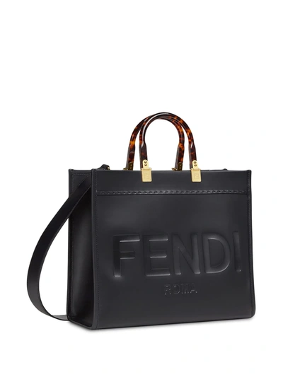 Shop Fendi Sunshine Logo-debossed Tote In Black