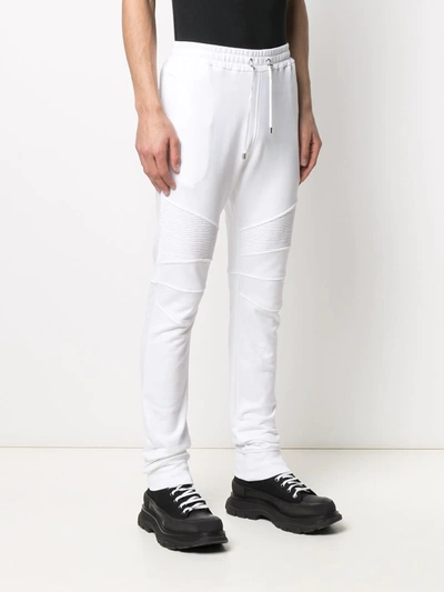 Shop Balmain Rib-panel Skinny Track Pants In White