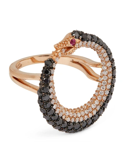 Shop Bee Goddess Rose Gold, Diamond And Ruby Eve Ouroboros Ring (one Size)