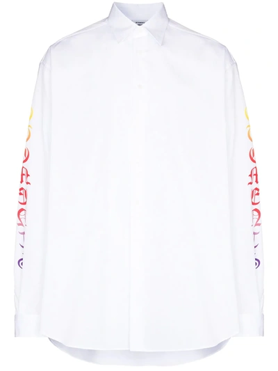 Shop Vetements Logo-print Long-sleeve Shirt In White