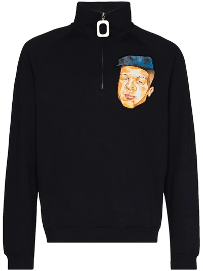 Shop Jw Anderson Face-appliqué High-neck Sweatshirt In Blue