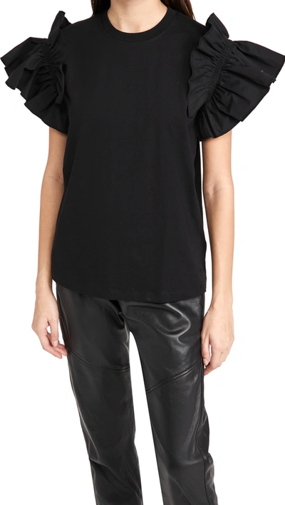 Shop Victoria Victoria Beckham Ruffle Shirting Sleeve T-shirt In Black