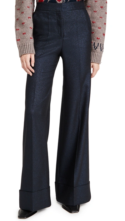 Shop Victoria Victoria Beckham Wide Leg Metallic Tailoring Trousers In Navy/black