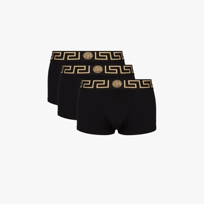 Shop Versace Greca Border Boxer Briefs Set In Black