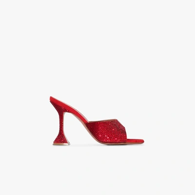 Shop Amina Muaddi Lupita 95 Crystal Suede Mules In Red