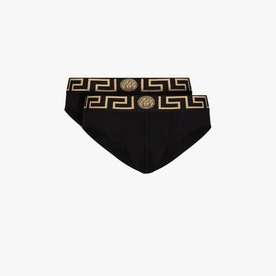 Shop Versace Greca Border Briefs Set In Black