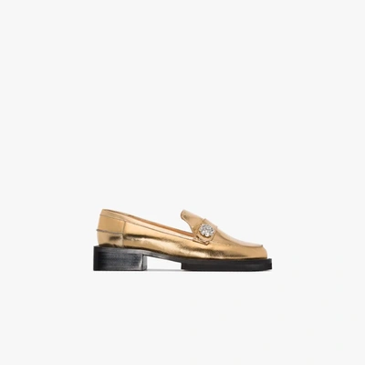 Shop Ganni Gold Leather Loafers