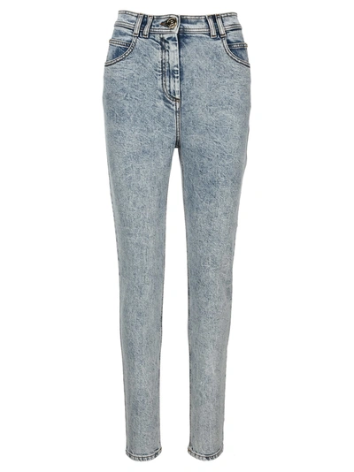 Shop Balmain Blue Denim Skinny Jeans In Light Blue