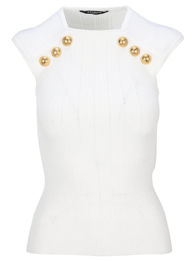 Shop Balmain Knitted Top In White