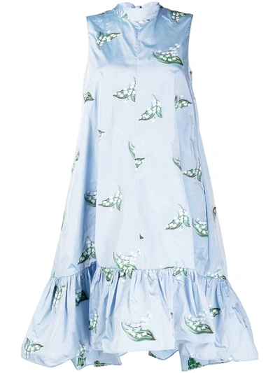 Shop Red Valentino May Lily-motif Flared Dress In Blue