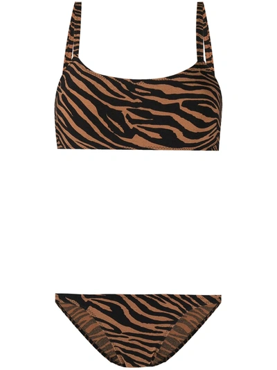 Shop Lisa Marie Fernandez Zebra-print Two-piece Bikini Set In Brown