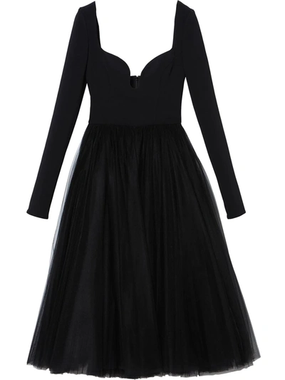 Shop Carolina Herrera Long-sleeved Tulle Dress In Black