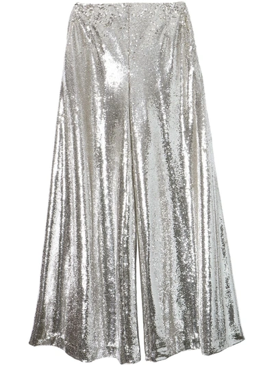 Shop Carolina Herrera Sequin-embellished Flared Trousers In Silver