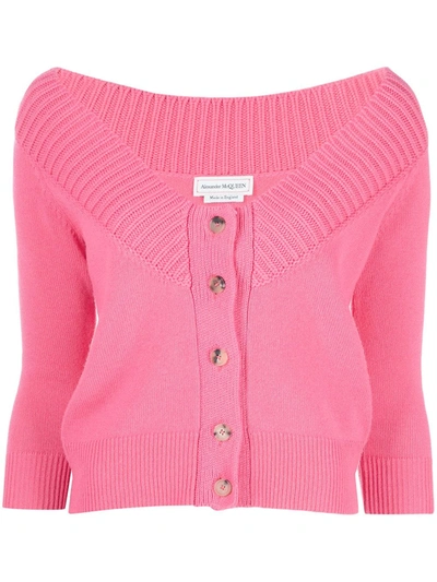 Shop Alexander Mcqueen Cold-shoulder Cashmere Cardigan In Pink