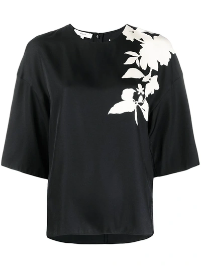 Shop Vince Two-tone Floral-print T-shirt In Black