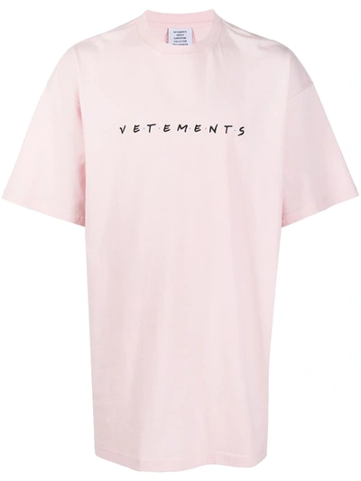 Shop Vetements Friendly Logo-embroidered Cotton T-shirt In Pink