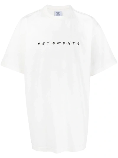 Shop Vetements Friendly Logo-embroidered Cotton T-shirt In White