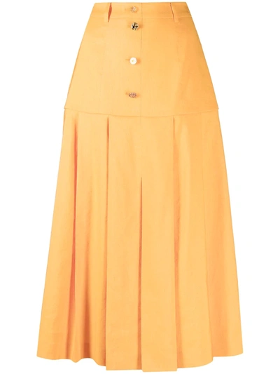 Shop Rejina Pyo Front-button Pleated Midi Skirt In Orange