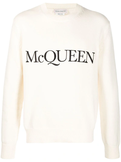 Shop Alexander Mcqueen Logo-embroidered Knitted Jumper In Neutrals
