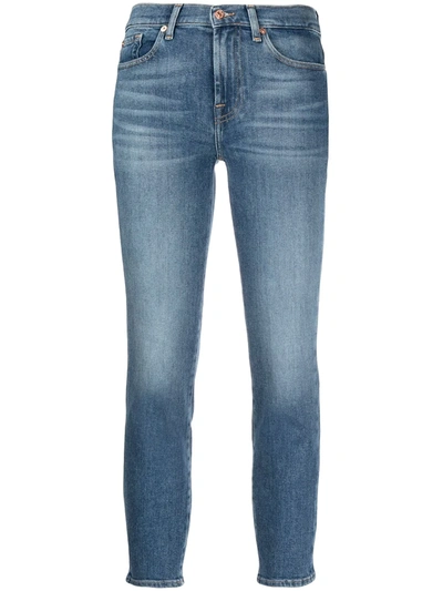 Shop 7 For All Mankind Mid-rise Skinny Cropped Jeans In Blue