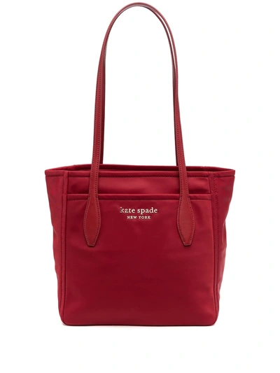 Shop Kate Spade Logo Plaque Tote In Red