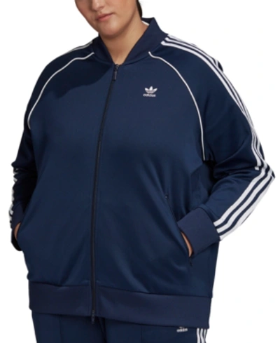 Shop Adidas Originals Plus Size Track Jacket In Collegiate Navy