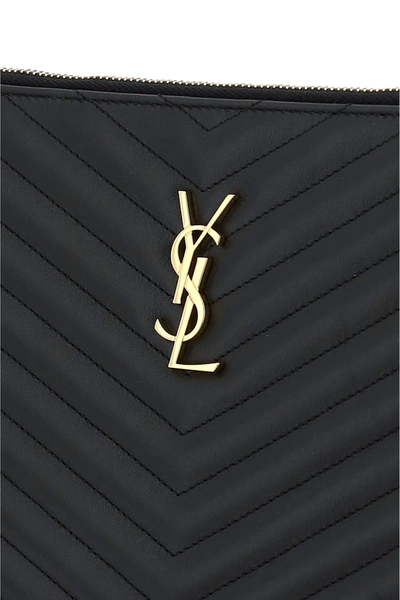 Shop Saint Laurent Quilted Pouch Monogram In Black