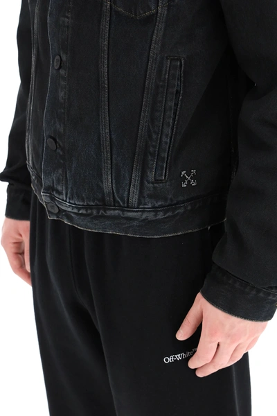 Shop Off-white Slim Stencil Denim Jacket In Black,blue