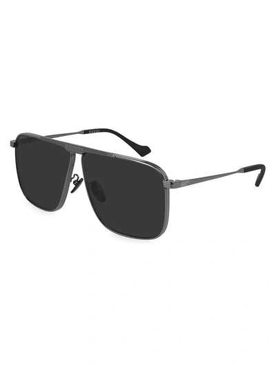 Shop Gucci Men's 58mm Aviator Sunglasses In Ruthenium