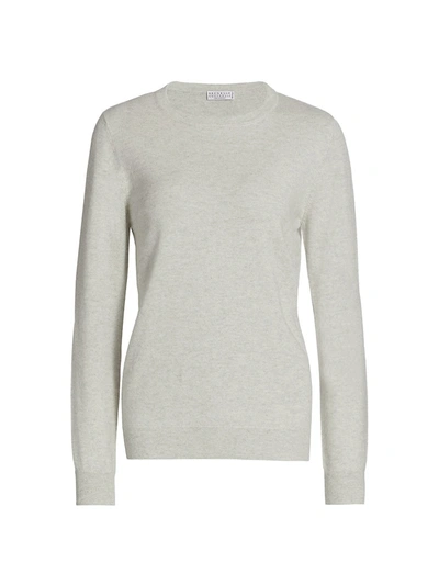 Shop Brunello Cucinelli Cashmere Basic Crewneck Sweater In Light Gray