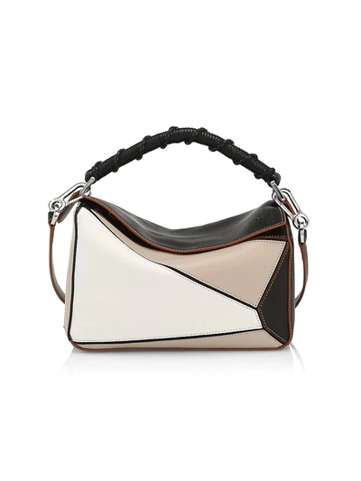 Shop Loewe Small Puzzle Colorblock Leather & Cotton Bag In Light Oat